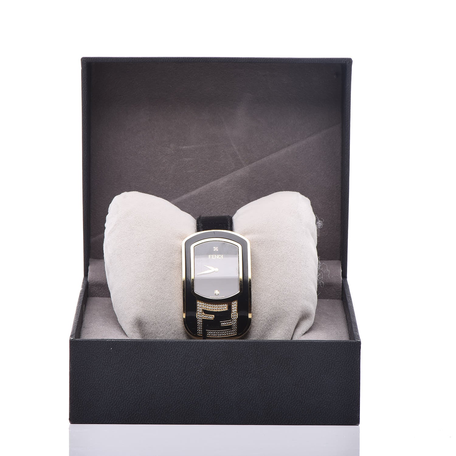 Fendi Stainless Steel Calfskin Diamond Enamel 29mm Chameleon Quartz Watch Black 9 of 9