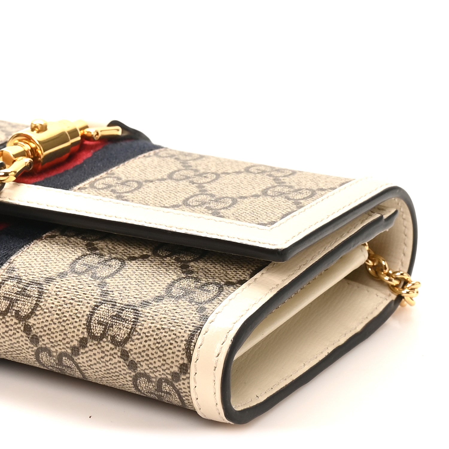 Gucci GG Supreme Monogram Textured Calfskin Web Jackie 1961 Chain Wallet Beige Ebony Mystic White 11 of 12