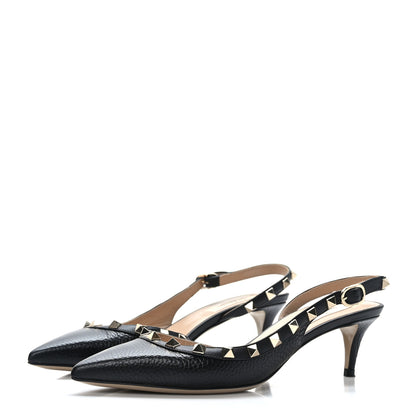 Valentino Garavani Pebbled Calfskin Rockstud Half d'Orsay Slingback 50mm Pumps 37 Black 3 of 9
