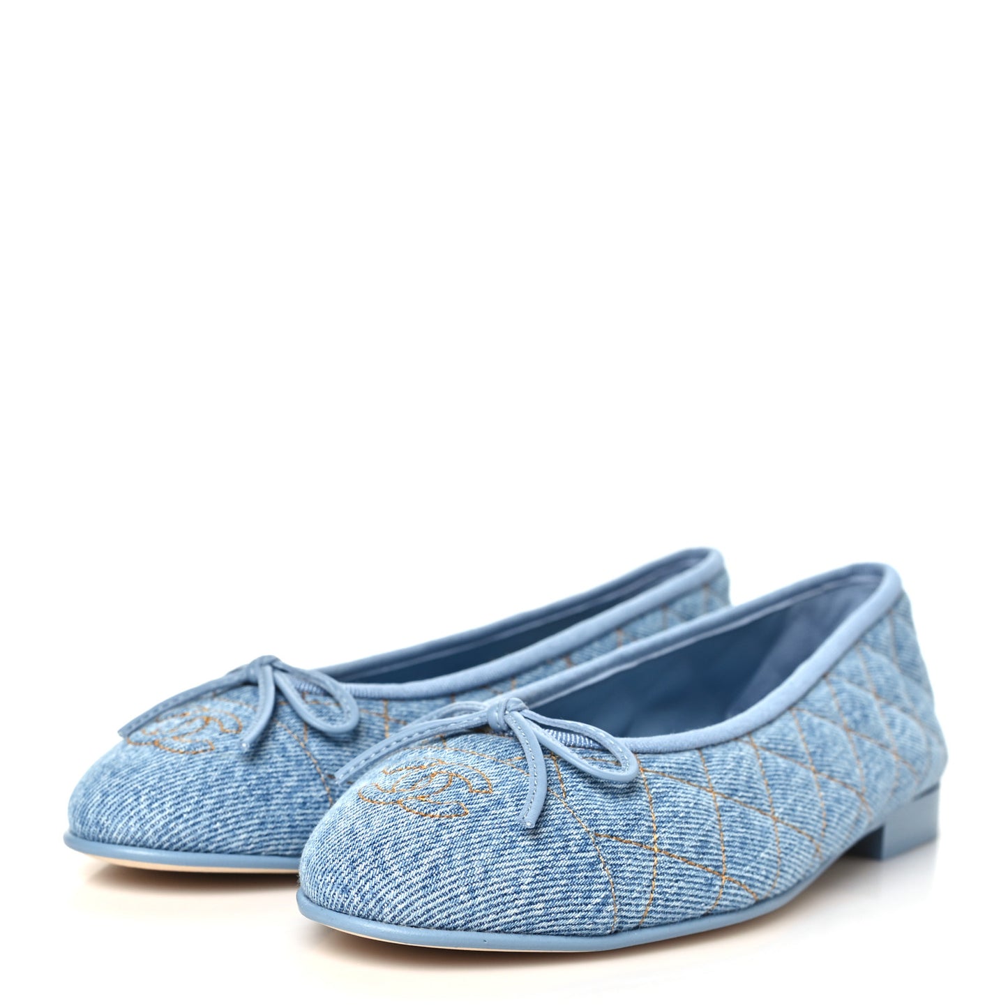 Washed Denim Quilted Cap Toe CC Ballerina Flats 37 Blue