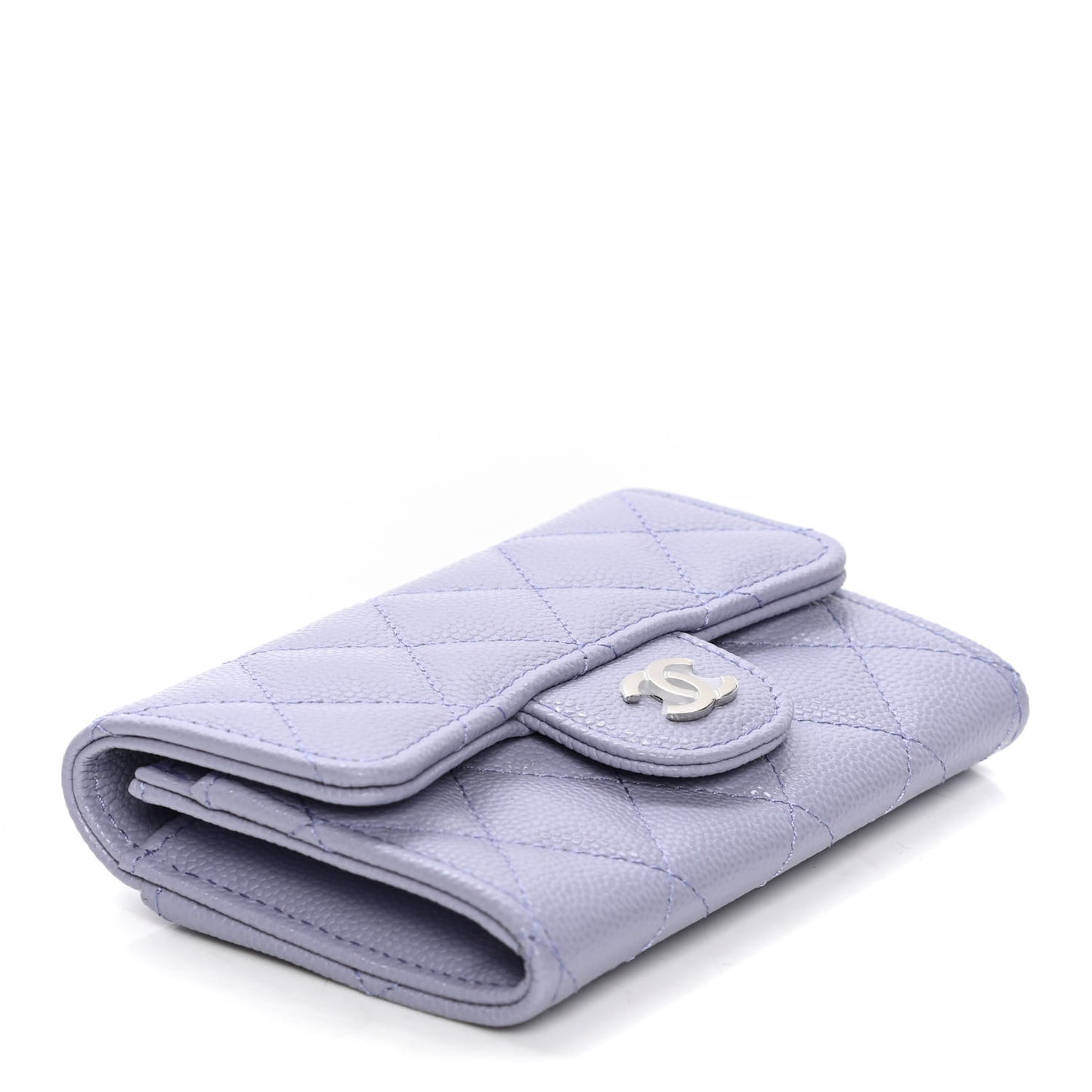 Caviar Quilted Flap Card Holder Wallet Light Purple