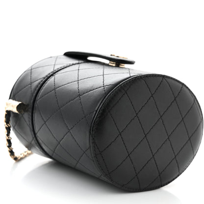 Chanel Lambskin Quilted Round Vanity Case With Chain Black 9 of 11