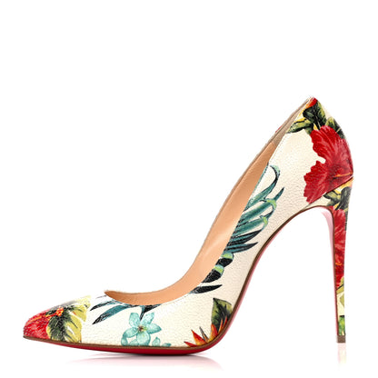 Christian Louboutin Crackled Calfskin Hawaiian Print Pigalle Follies 100 Pumps 40.5 White 1 of 9