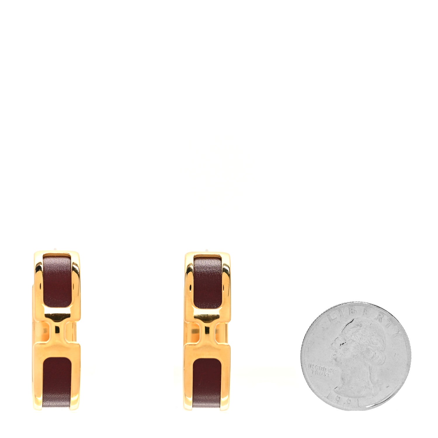 Hermes Gold Plated Box Calfskin Olympe Hoop Earrings Rouge H 2 of 4