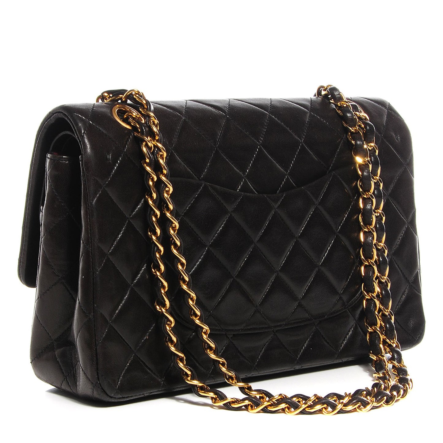 Lambskin Quilted Medium Double Flap Black
