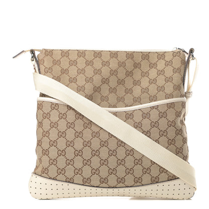 Gucci Monogram Calfskin Perforated Medium Flat Messenger Bag Off White 1 of 11