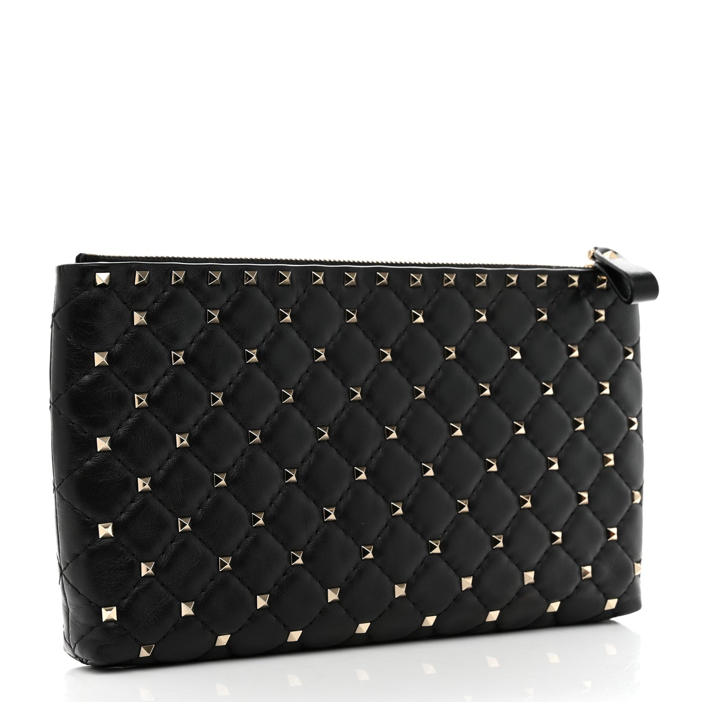 Nappa Rockstud Spike Side Slip Zip Clutch Black