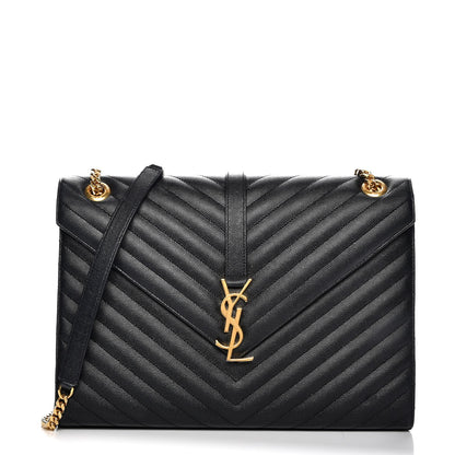 Saint Laurent Grain De Poudre Matelasse Chevron Large Monogram Satchel Black 1 of 12