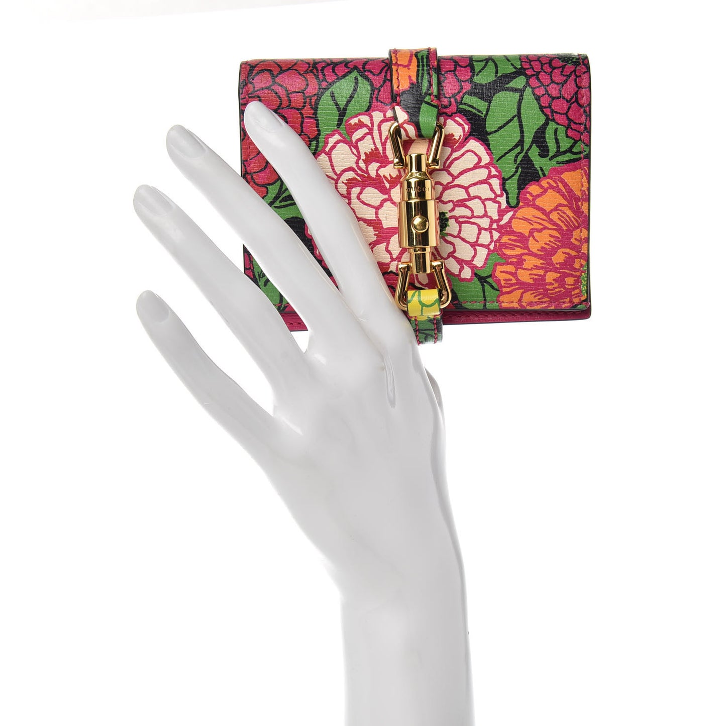 X KEN SCOTT Shangai Calfskin Pomponica Print Jackie 1961 Card Case Multicolor Fuxia Pompon
