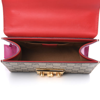 Gucci GG Supreme Monogram Calfskin Small Padlock Shoulder Bag Beige Hibiscus Red New Rosette 5 of 11