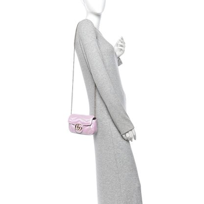 Gucci Iridescent Nappa Chevron Matelasse Super Mini GG Marmont Shoulder Bag Iridescent Escape Pink 2 of 10