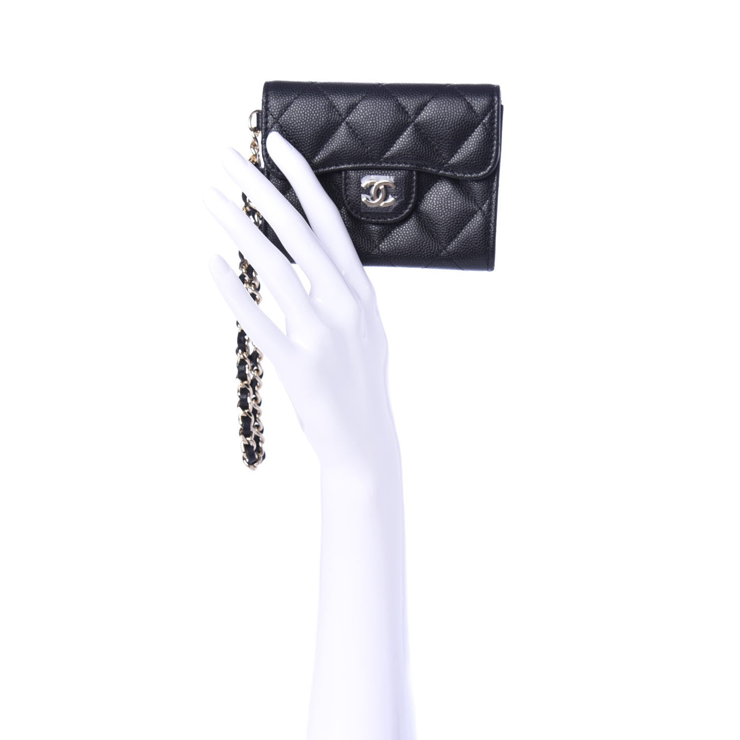 Chanel Caviar Quilted Flap Card Holder Chain Wristlet Black 2 of 9