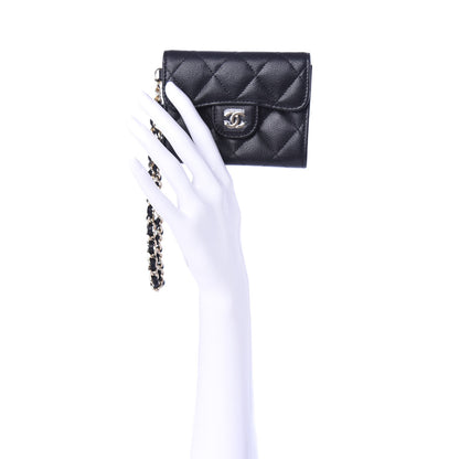 Chanel Caviar Quilted Flap Card Holder Chain Wristlet Black 2 of 9