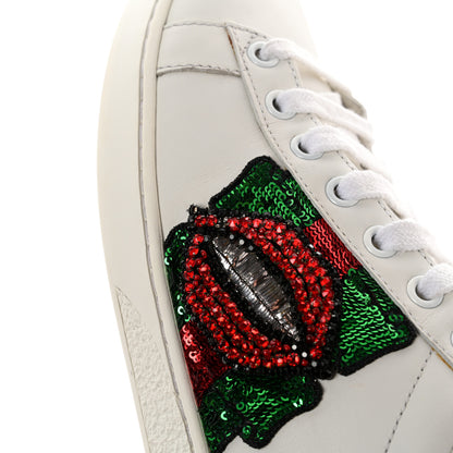 Gucci Calfskin Web Crystal Womens Mouth Ace Sneakers 38 White 9 of 12