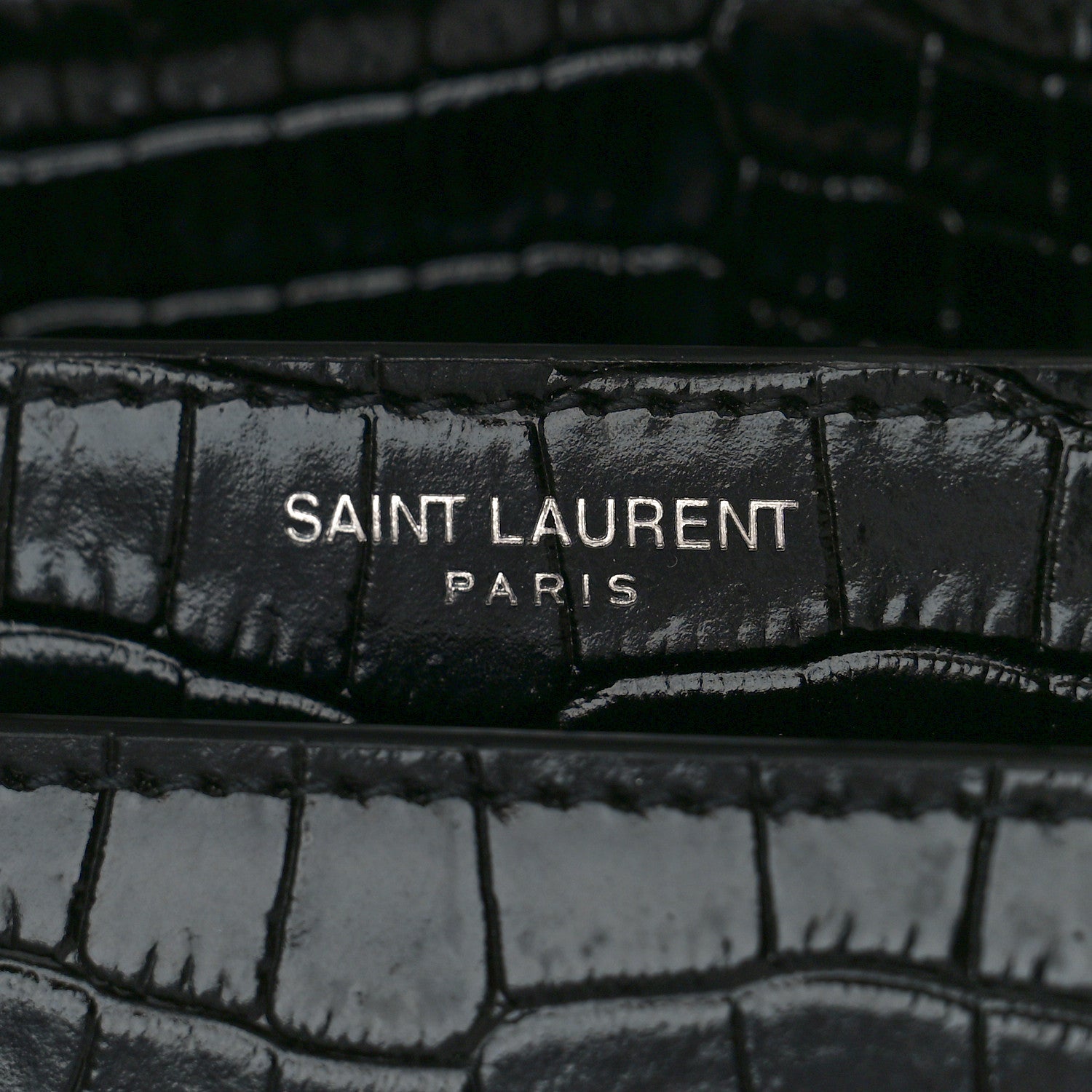 Saint Laurent Calfskin Crocodile Embossed Medium Monogram Sunset Black 6 of 8