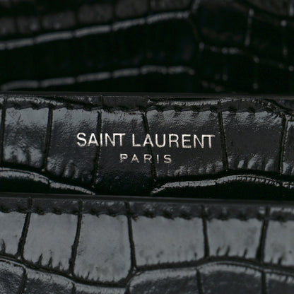 Saint Laurent Calfskin Crocodile Embossed Medium Monogram Sunset Black 6 of 8