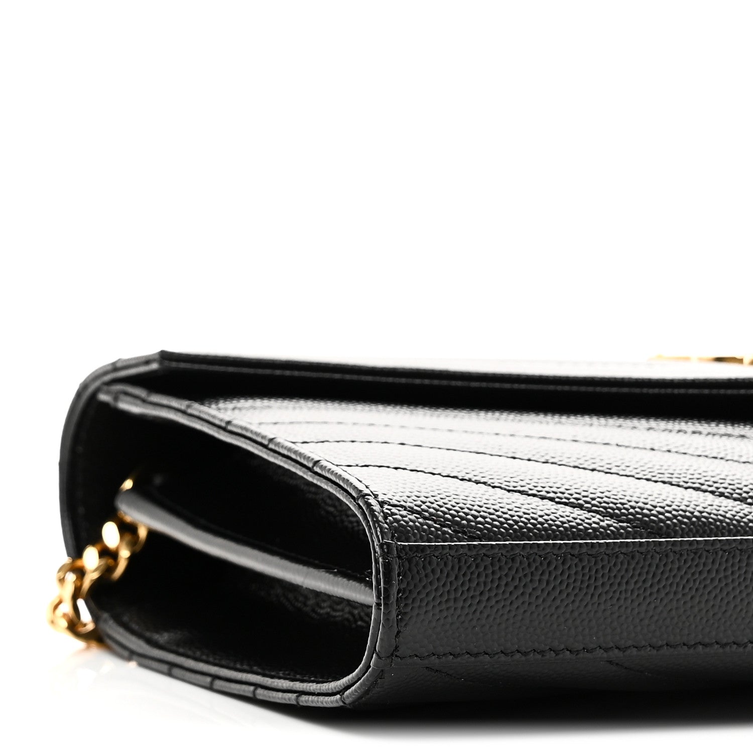 Saint Laurent Grain De Poudre Matelasse Chevron Monogram Chain Wallet Black 8 of 10
