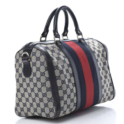 Gucci Monogram Selleria Calfskin Vintage Web Medium Boston Beige Blue 3 of 18