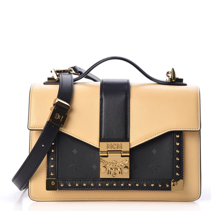 MCM Calfskin Coated Canvas Studded Small Marien Satchel Camomile 1 of 16