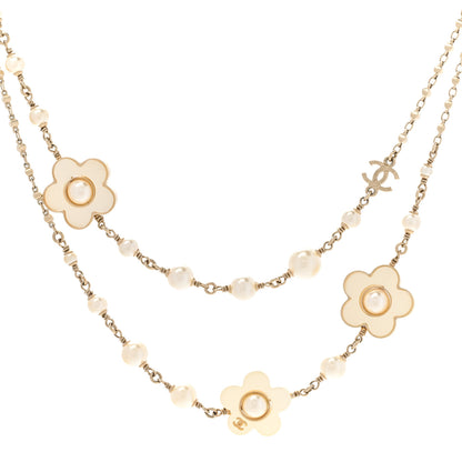 Chanel Pearl Bead CC Flower Necklace Gold 1 of 7