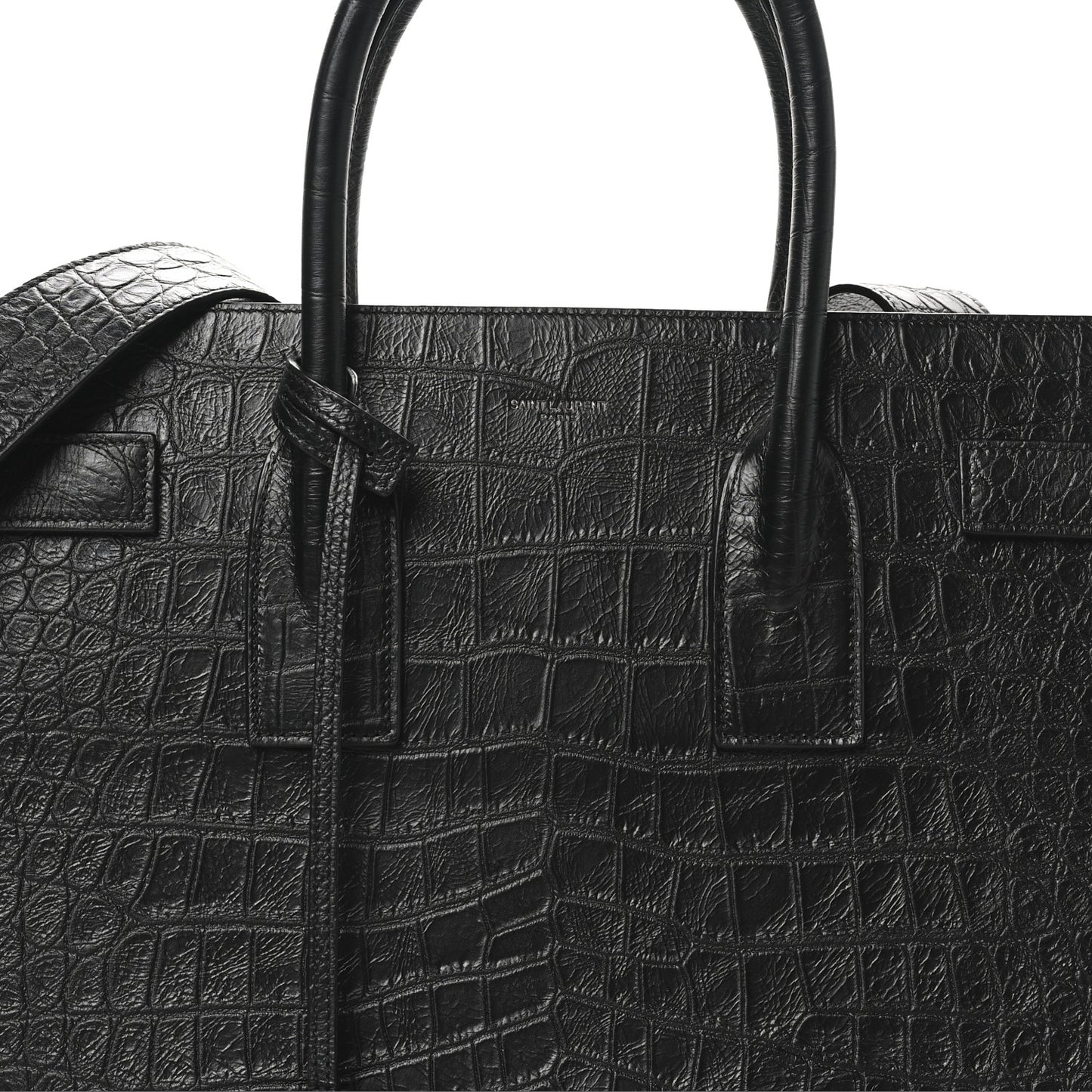 Calfskin Crocodile Embossed Large Sac De Jour Carryall Black