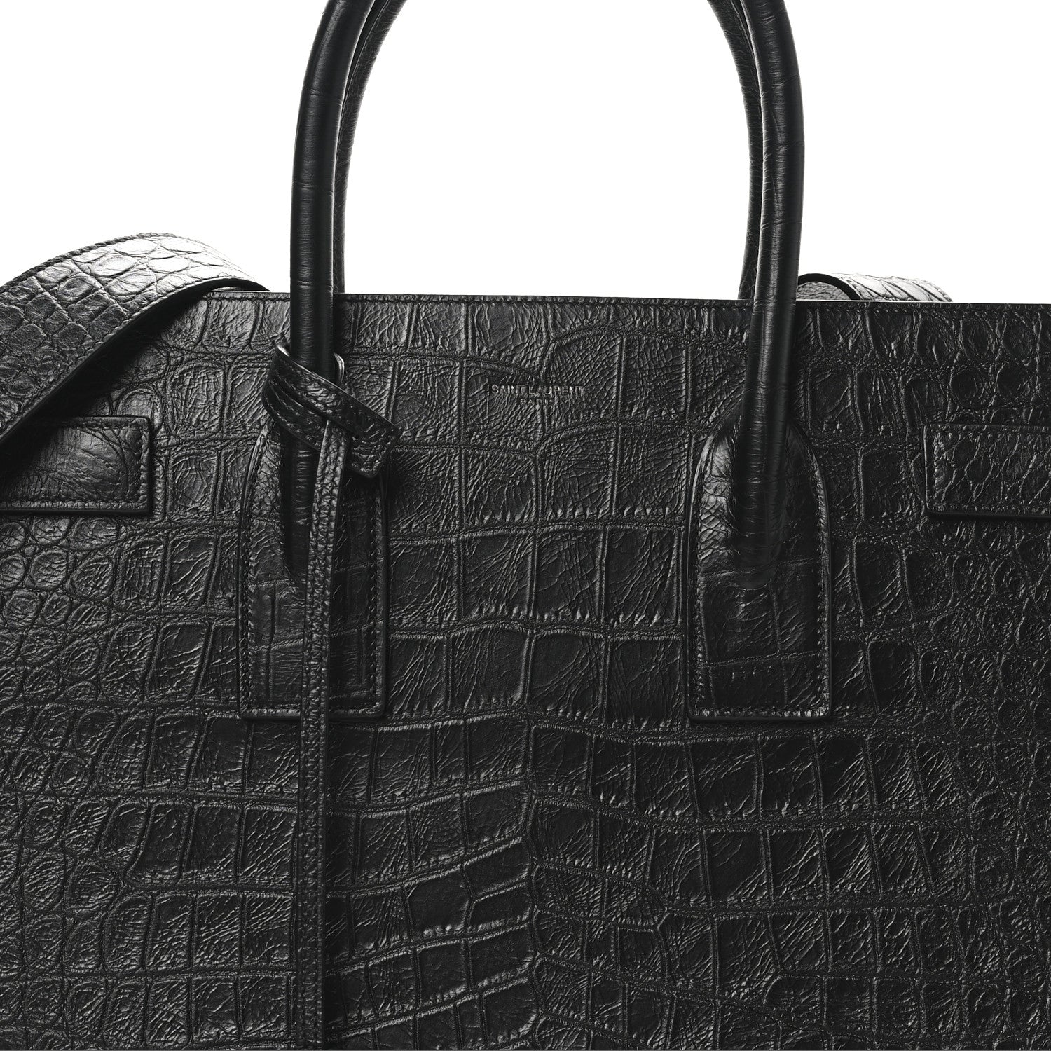 Saint Laurent Calfskin Crocodile Embossed Large Sac De Jour Carryall Black 8 of 10