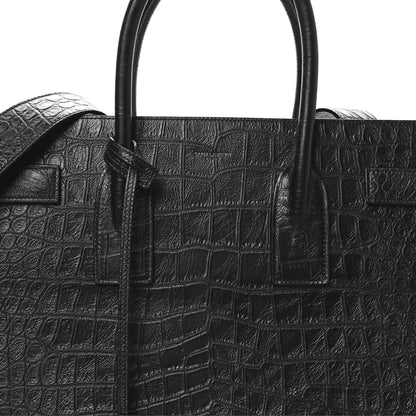 Saint Laurent Calfskin Crocodile Embossed Large Sac De Jour Carryall Black 8 of 10
