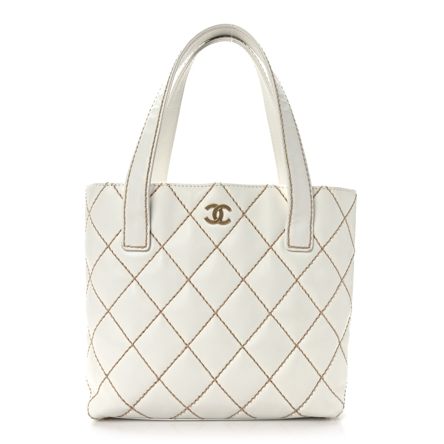 Chanel Calfskin Wild Stitch Tote White 1 of 13