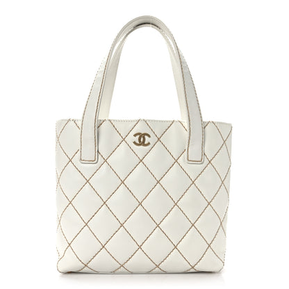 Chanel Calfskin Wild Stitch Tote White 1 of 13
