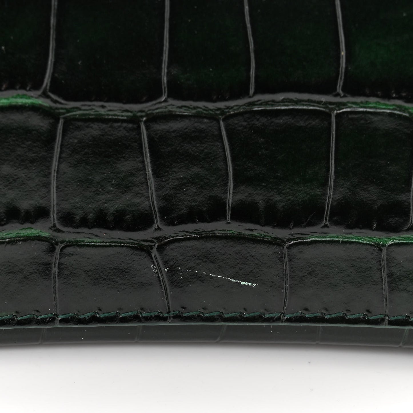 Shiny Calfskin Crocodile Embossed Small Hourglass Top Handle Bag Forest Green