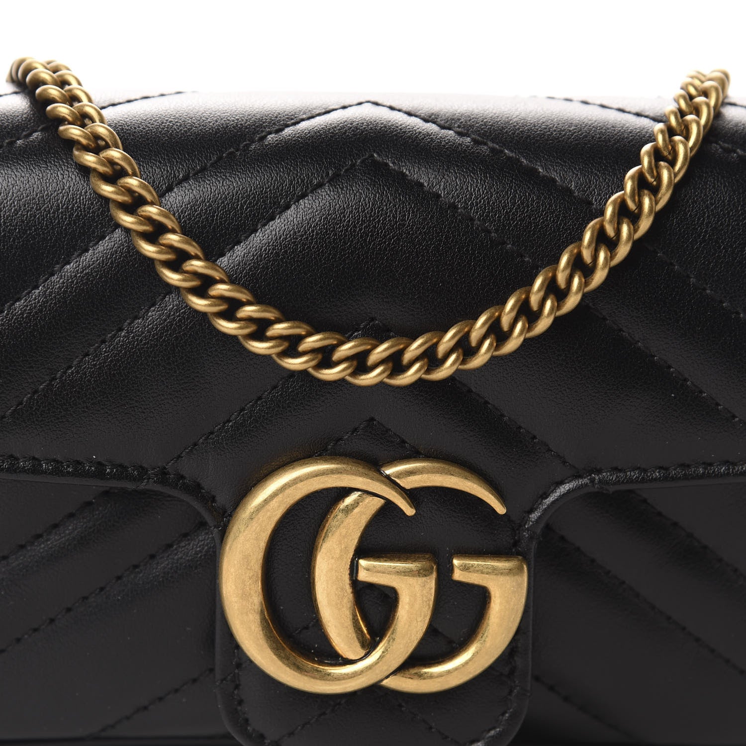 Gucci Calfskin Matelasse Super Mini GG Marmont Shoulder Bag Black 10 of 11