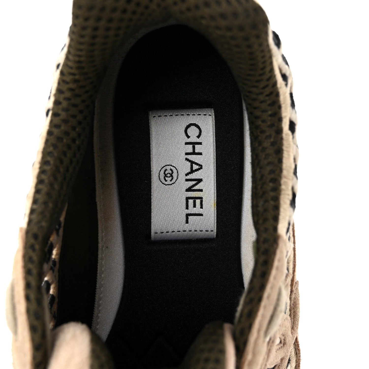 Chanel Suede Calfskin Embroidered CC Sneakers 39 Beige Black 7 of 10