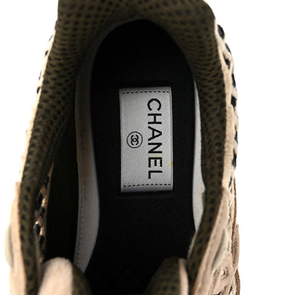 Chanel Suede Calfskin Embroidered CC Sneakers 39 Beige Black 7 of 10