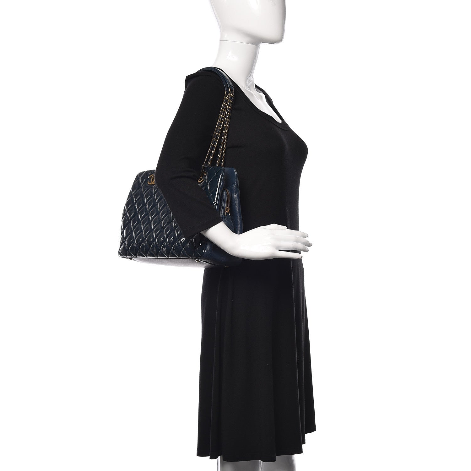 Chanel Patent Goatskin Quilted Small CC Eyelet Tote Blue 2 of 9