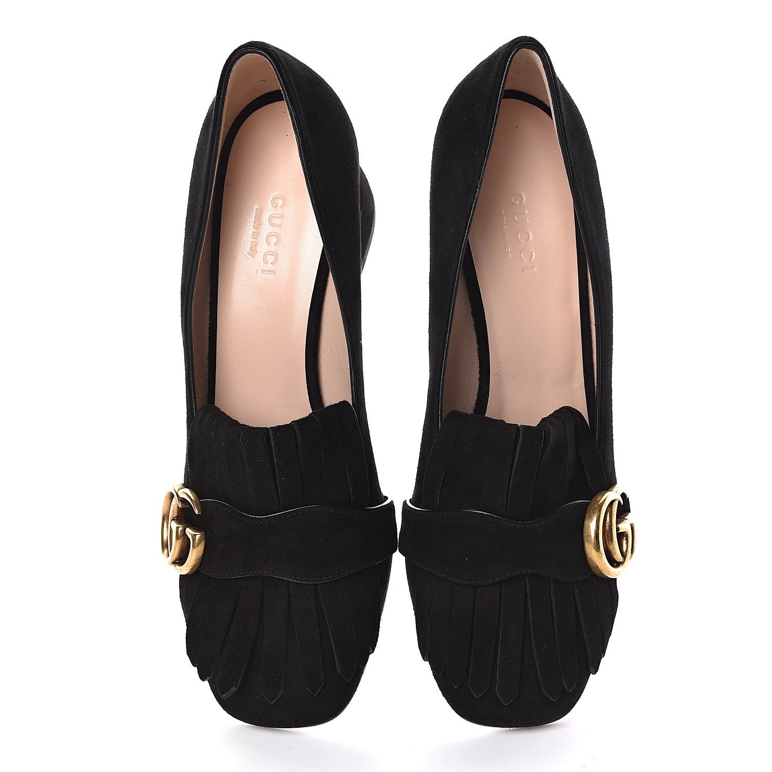 Gucci Kid Scamosciato GG Marmont Fringe 50mm Loafer Pumps 36 Black 8 of 9