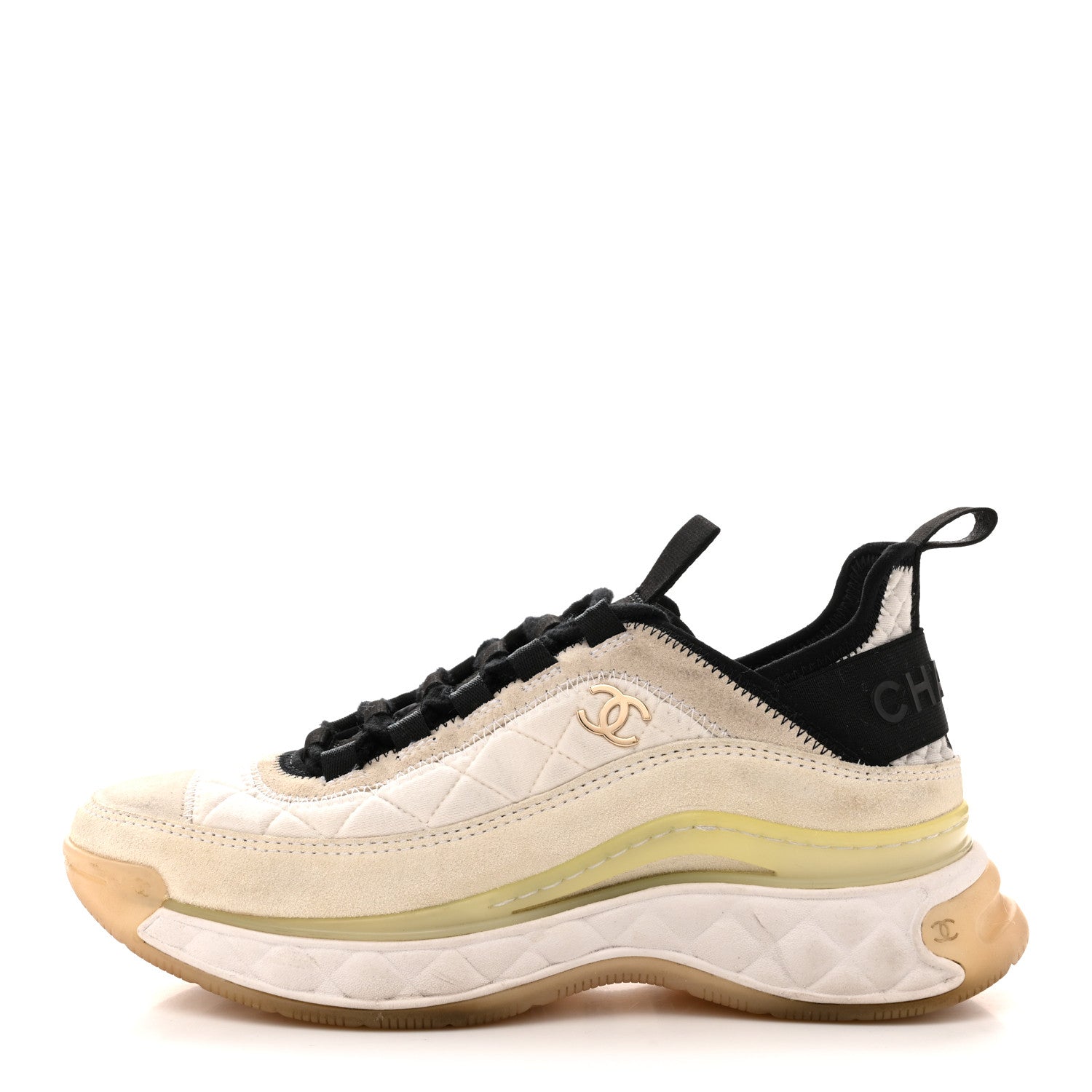 Chanel Velvet Calfskin Mixed Fibers CC Sneakers 36 Ivory Black 1 of 11