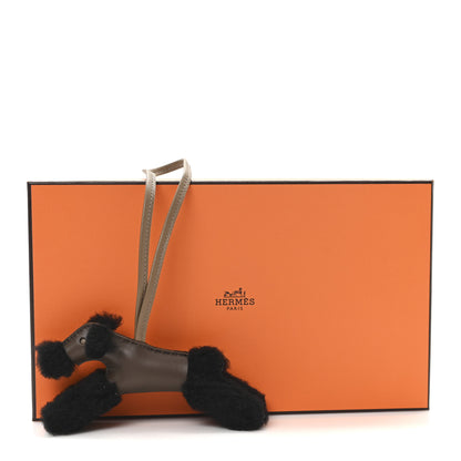 Hermes Milo Lambskin Shearling Budy Charm Black Chocolate Etoupe 4 of 4