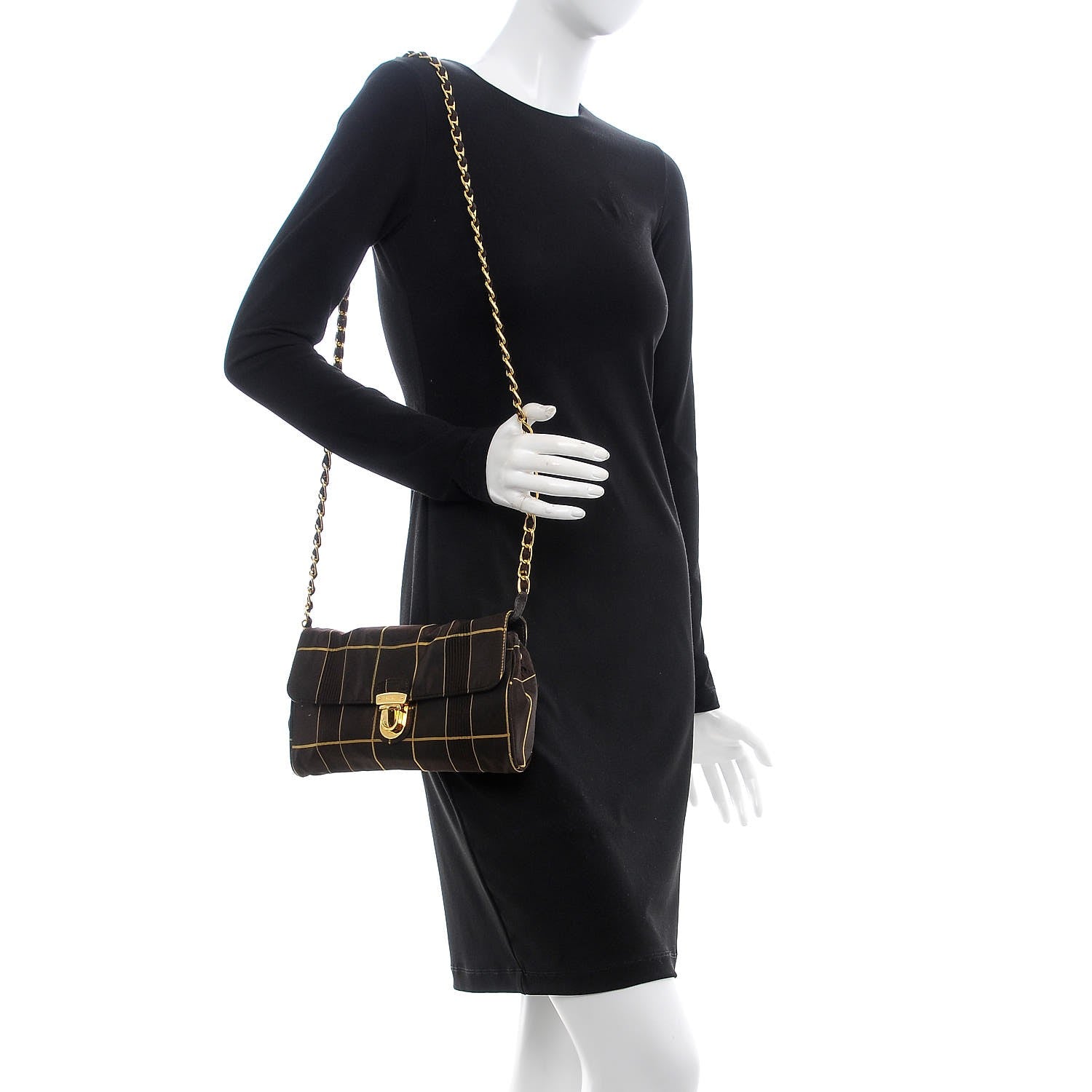 Prada Satin Windowpane Plaid Shoulder Bag Brown 2 of 10