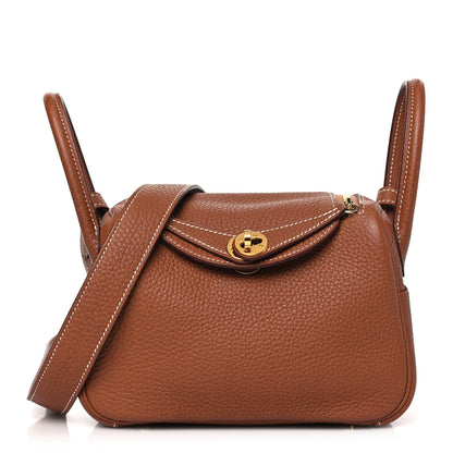 Hermes Taurillon Clemence Mini Lindy 20 Gold 1 of 9