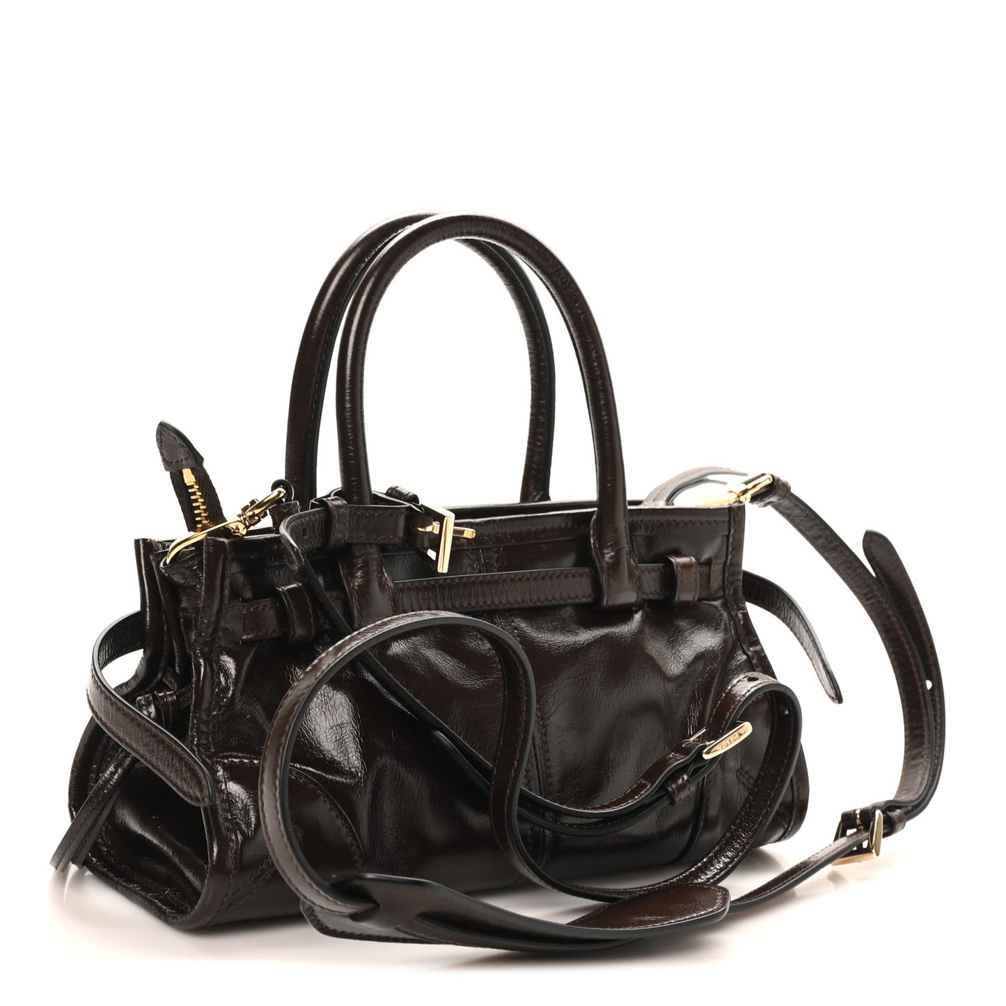 Glossy Calfskin Triangle Mini Bonnie Shoulder Bag Moro