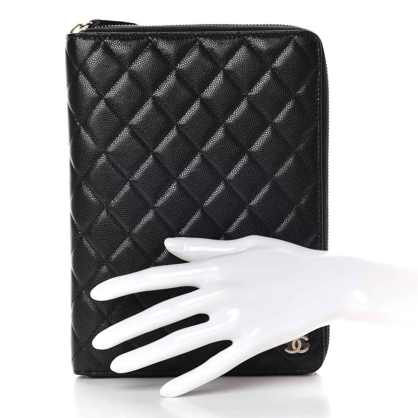 Caviar Quilted Zip Around Notebook Agenda Cover Black