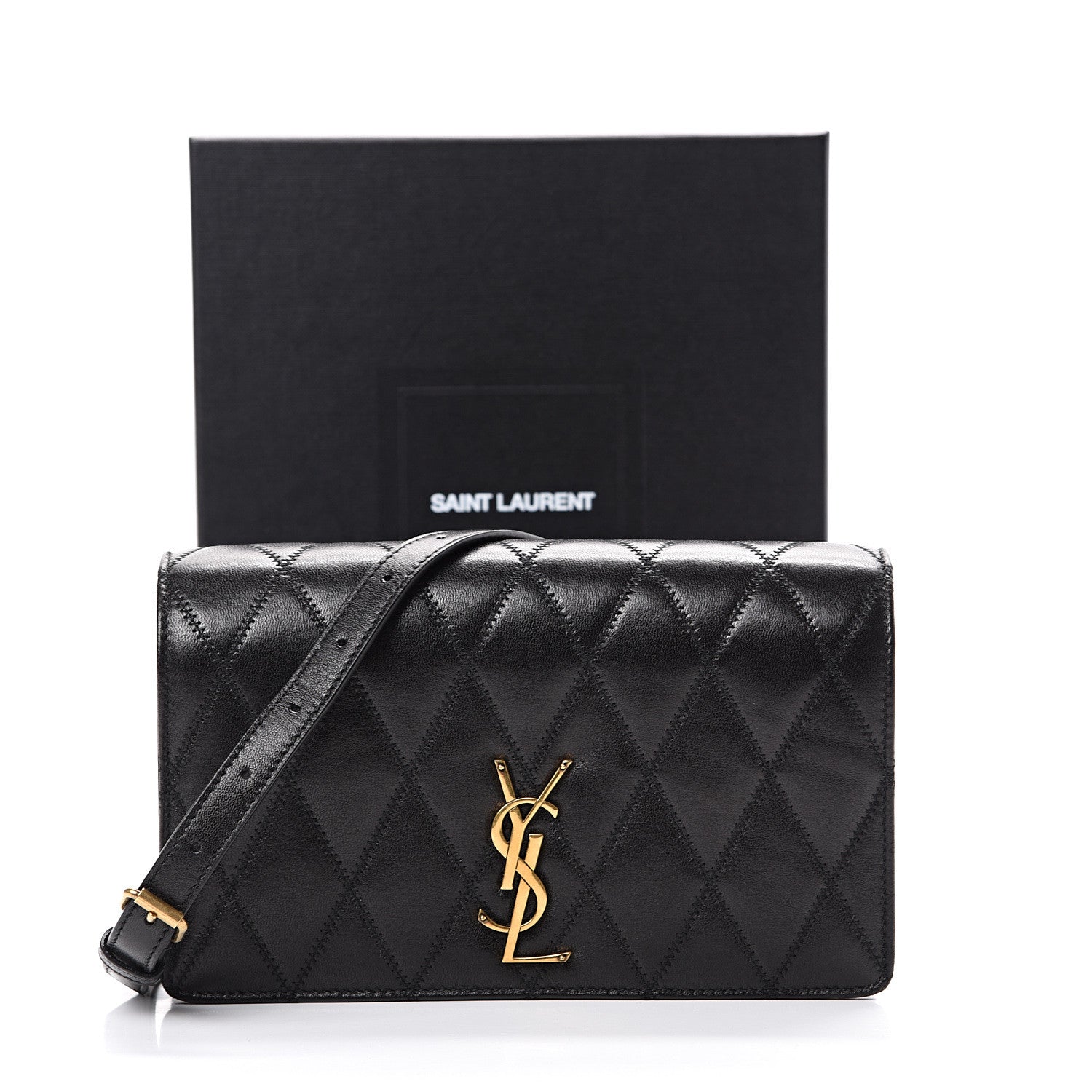 Saint Laurent Lambskin Diamond Quilted Monogram Angie Chain Bag Black 17 of 17