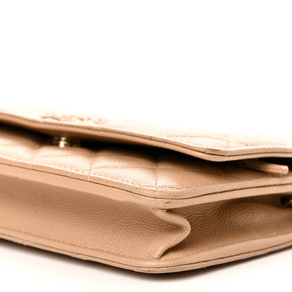 Chanel Caviar Quilted Crystal CC Wallet On Chain WOC Beige 10 of 12