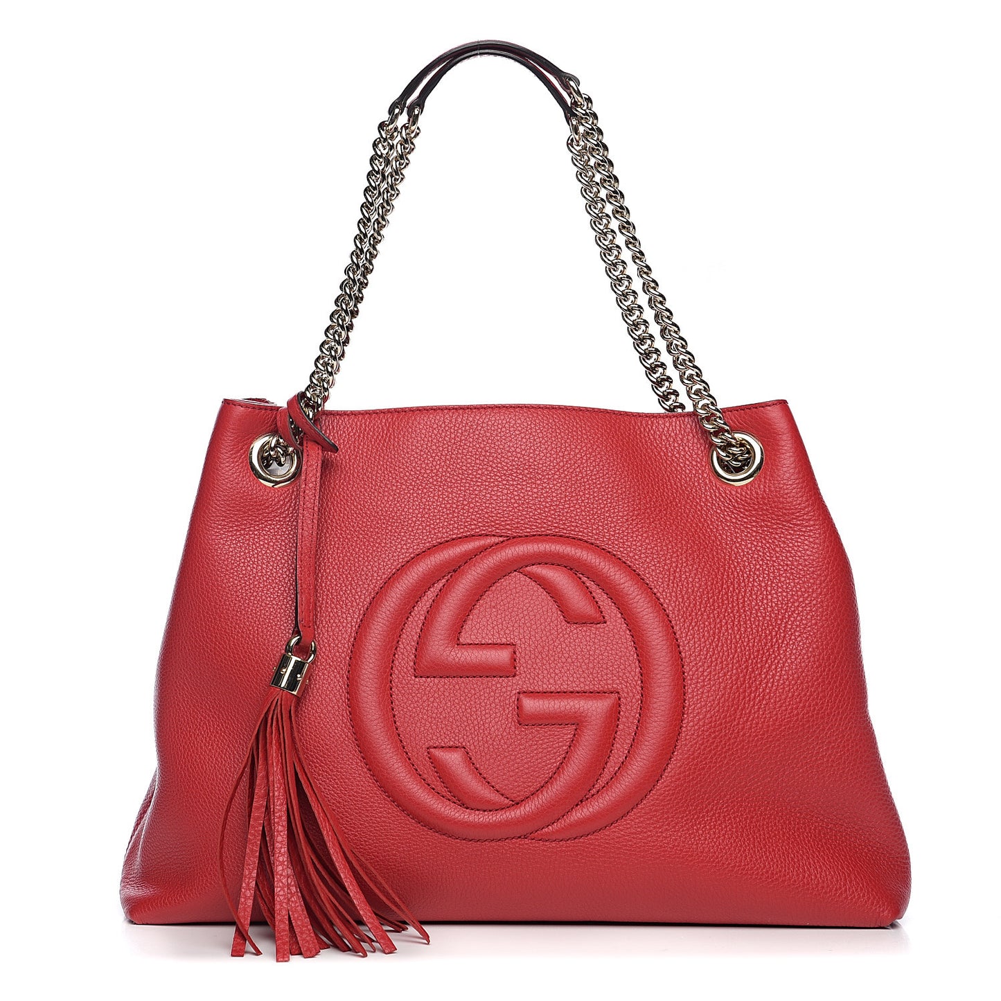 Pebbled Calfskin Medium Soho Chain Shoulder Bag Tabasco Red