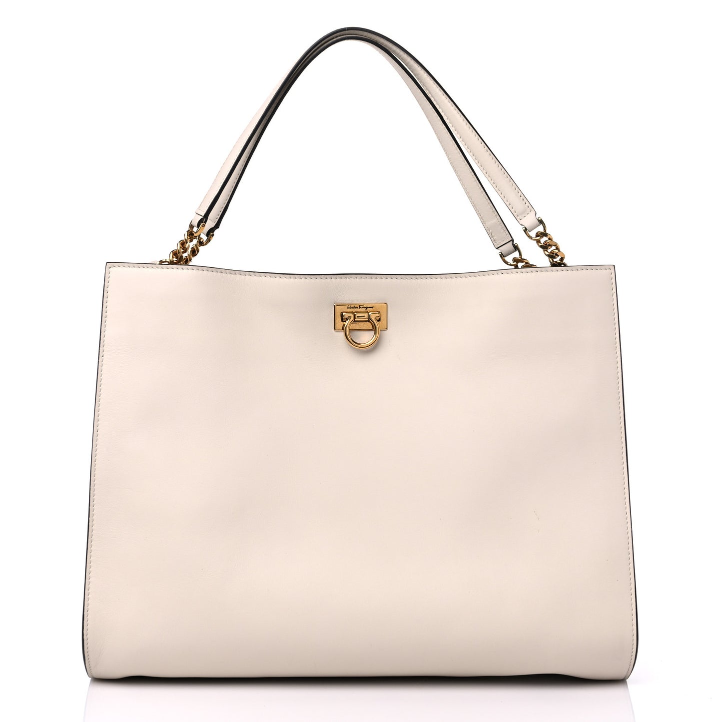 Calfskin Gancini Trifolio Tote Bag Beige