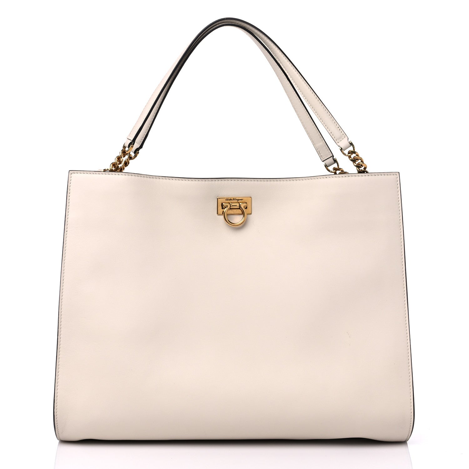 Salvatore Ferragamo Calfskin Gancini Trifolio Tote Bag Beige 3 of 15
