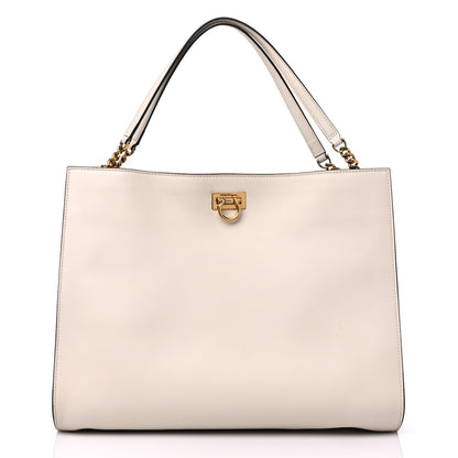 Salvatore Ferragamo Calfskin Gancini Trifolio Tote Bag Beige 3 of 15