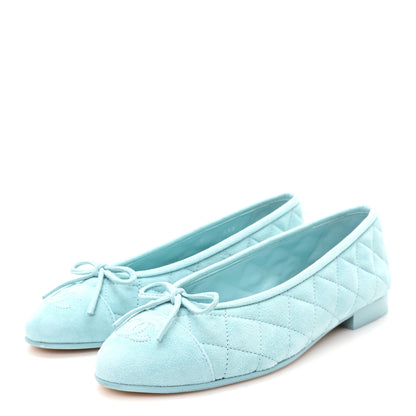 Chanel Suede Quilted Cap Toe CC Ballerina Flats 36 Light Blue 4 of 9