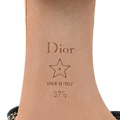 Christian Dior Canvas Embroidered Toile de Jouy Pop Dway Mules Heeled Slide Sandals 37.5 Black Multicolor 6 of 8