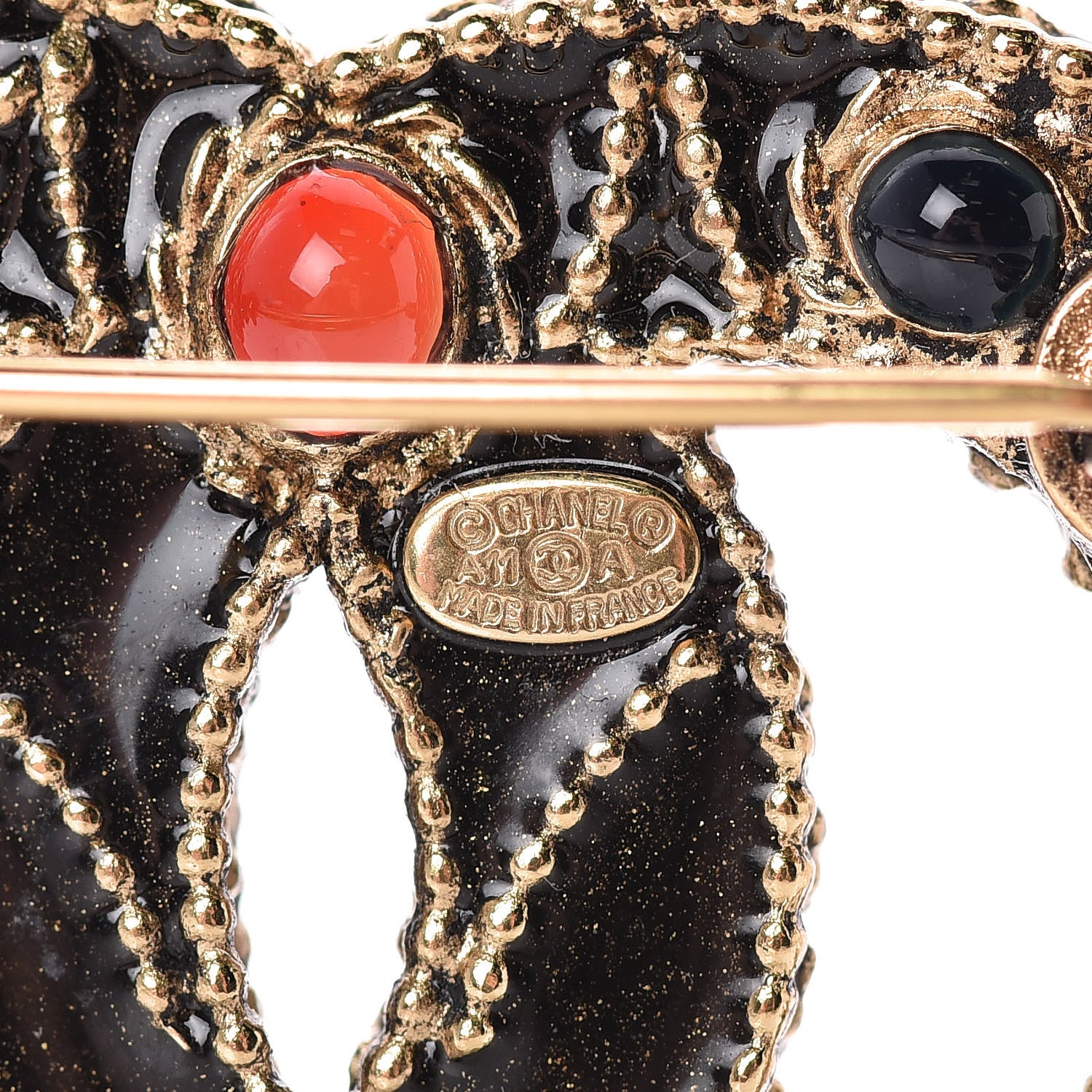 Chanel Gripoix Poured Glass CC Brooch Black Gold 4 of 4